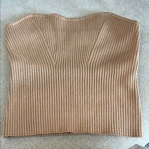 Tan Ribbed Sweater Strapless Top